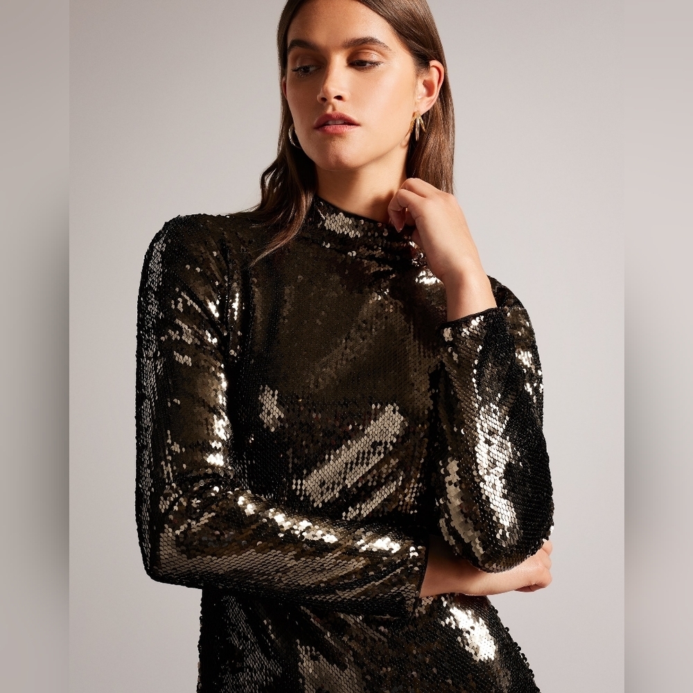 NWT Ted Baker Brookly Sequin Mock Neck Midi Dress sz 6 - Picture 4 of 15